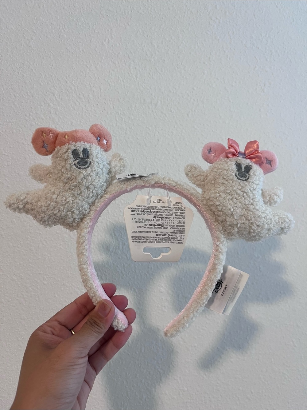 Disney Halloween 2026 Plush Minnie Mickey   Ghost Headband with Pink Bows NWT